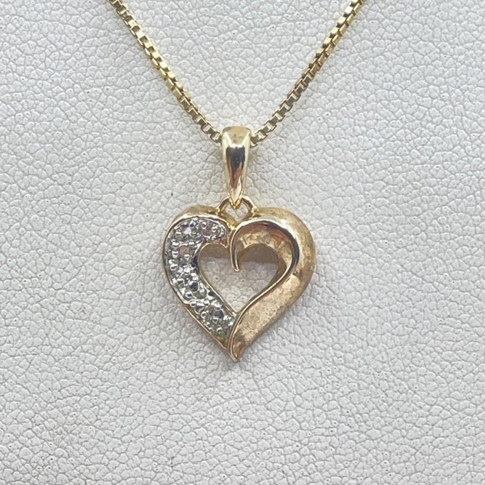 Vintage 925 Sterling Silver Gold Tone CZ Open Heart Pendant Necklace 3.11g